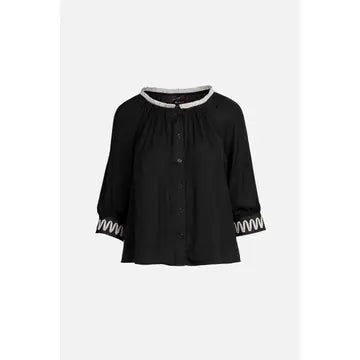 Abstract Applique Popover Blouse