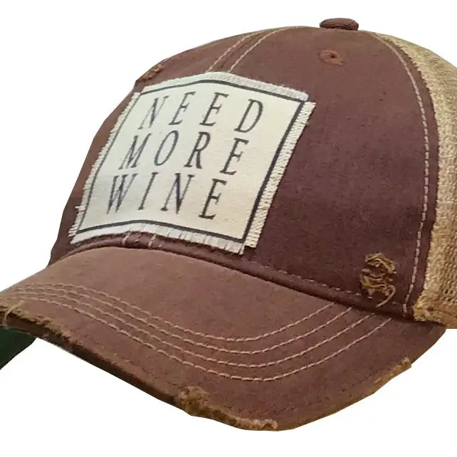Need More Wine Distressed Trucker Cap - GirlFriends Boutique