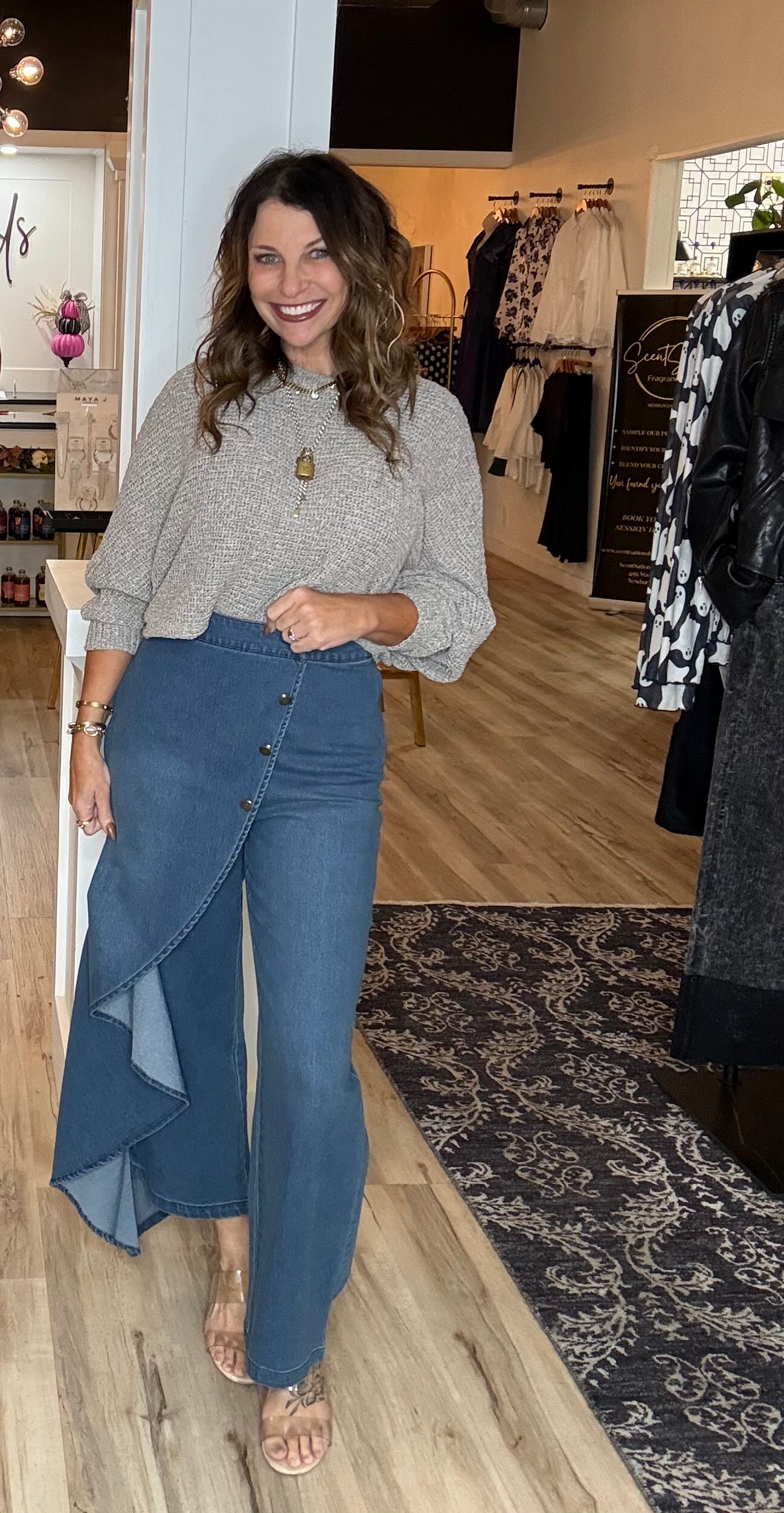Button Flap Wide Leg Denim