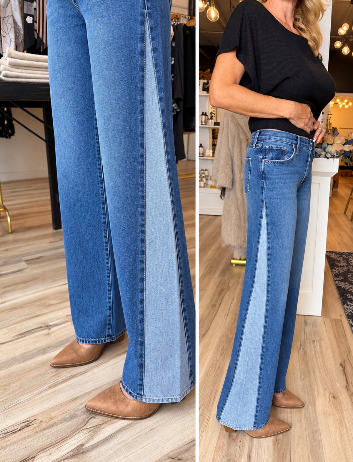 Contrast Angle Seam Wide Leg