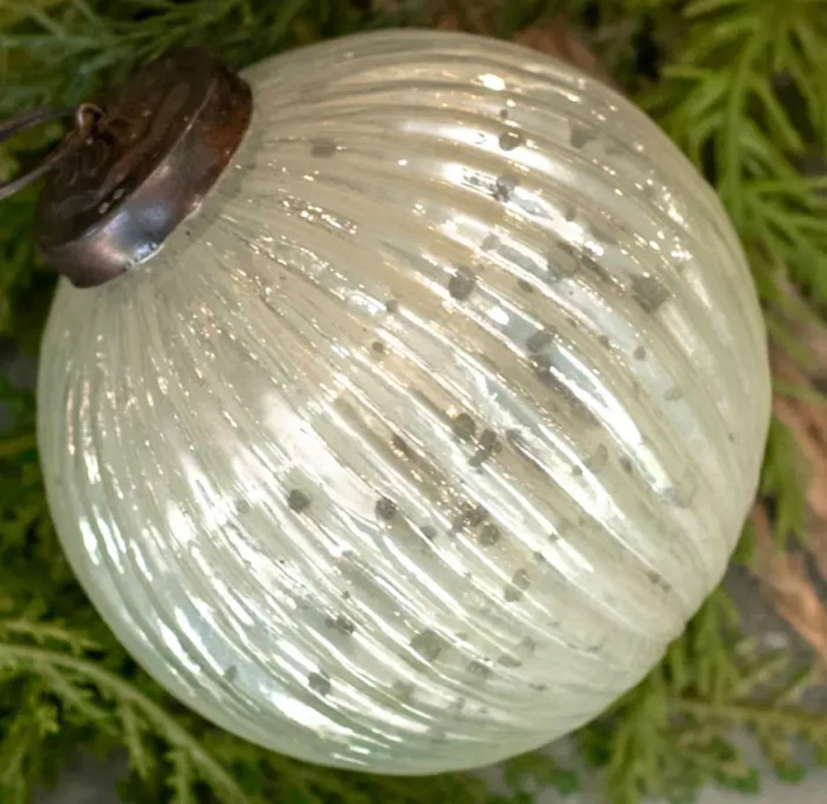 3" Ribbed White Kugel Ornament