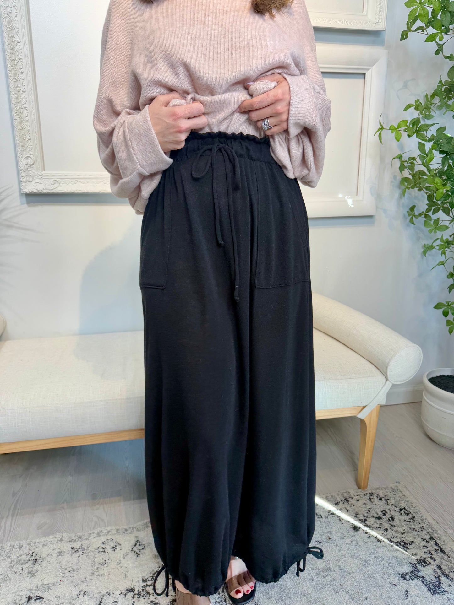 Judy All in Drawstring Maxi Skirt - Jet Black