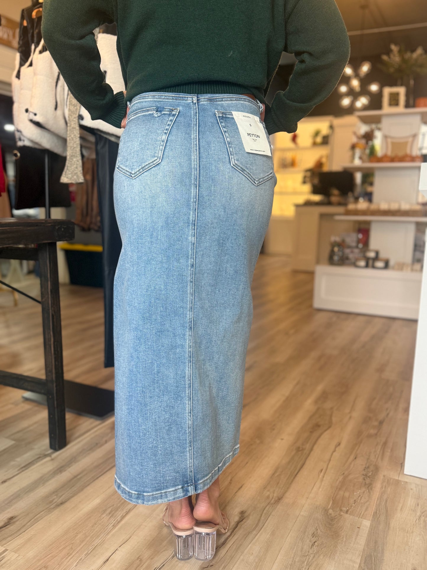 Hidden Jeans Side Slit Stretch Midi Skirt