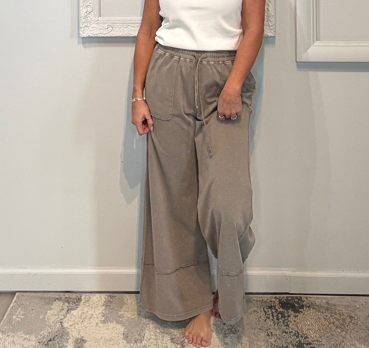 Mineral Washed Wide Leg Pant
