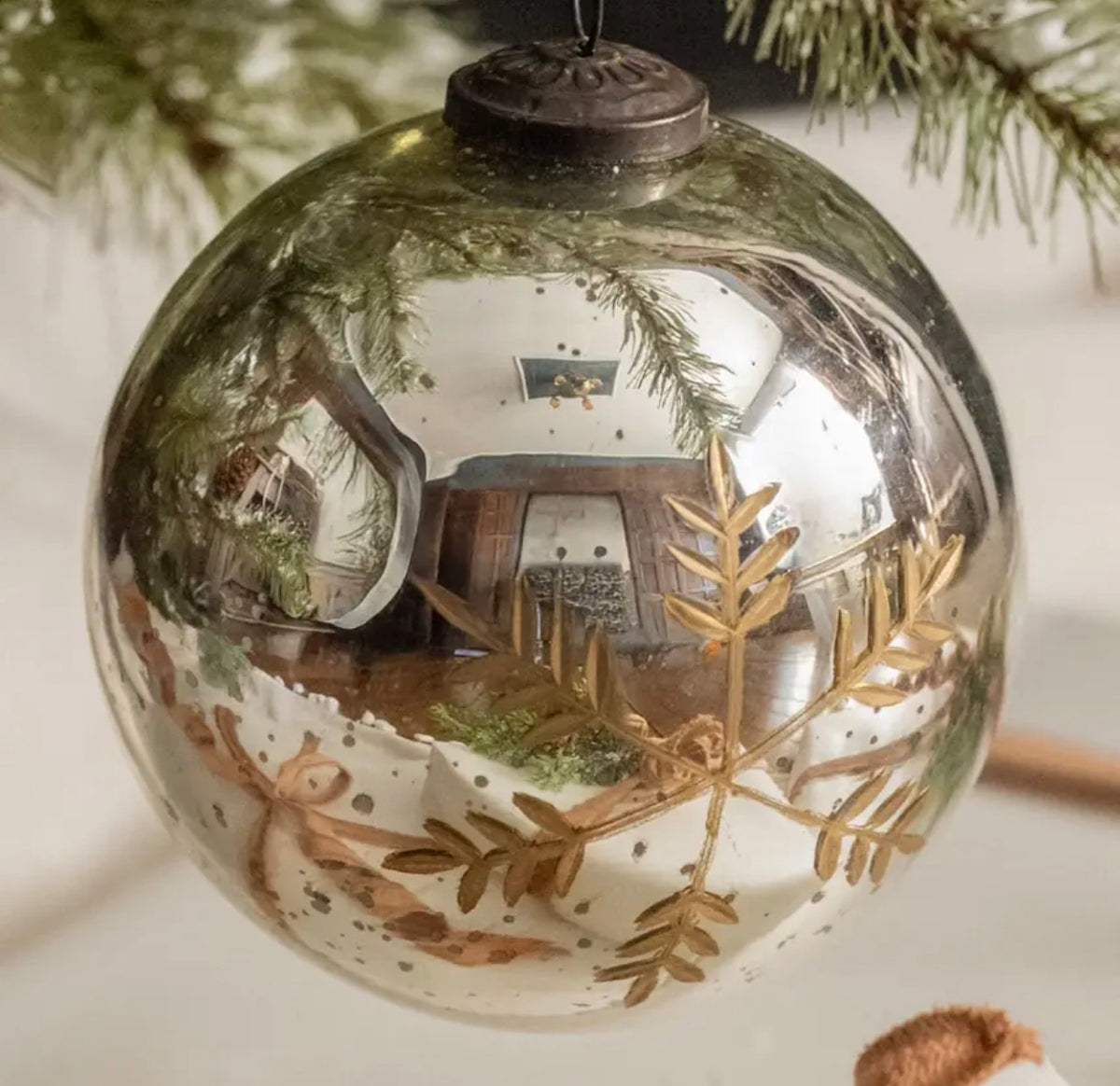 5" Silver Kugel Ornament w/ Gold Snowflake