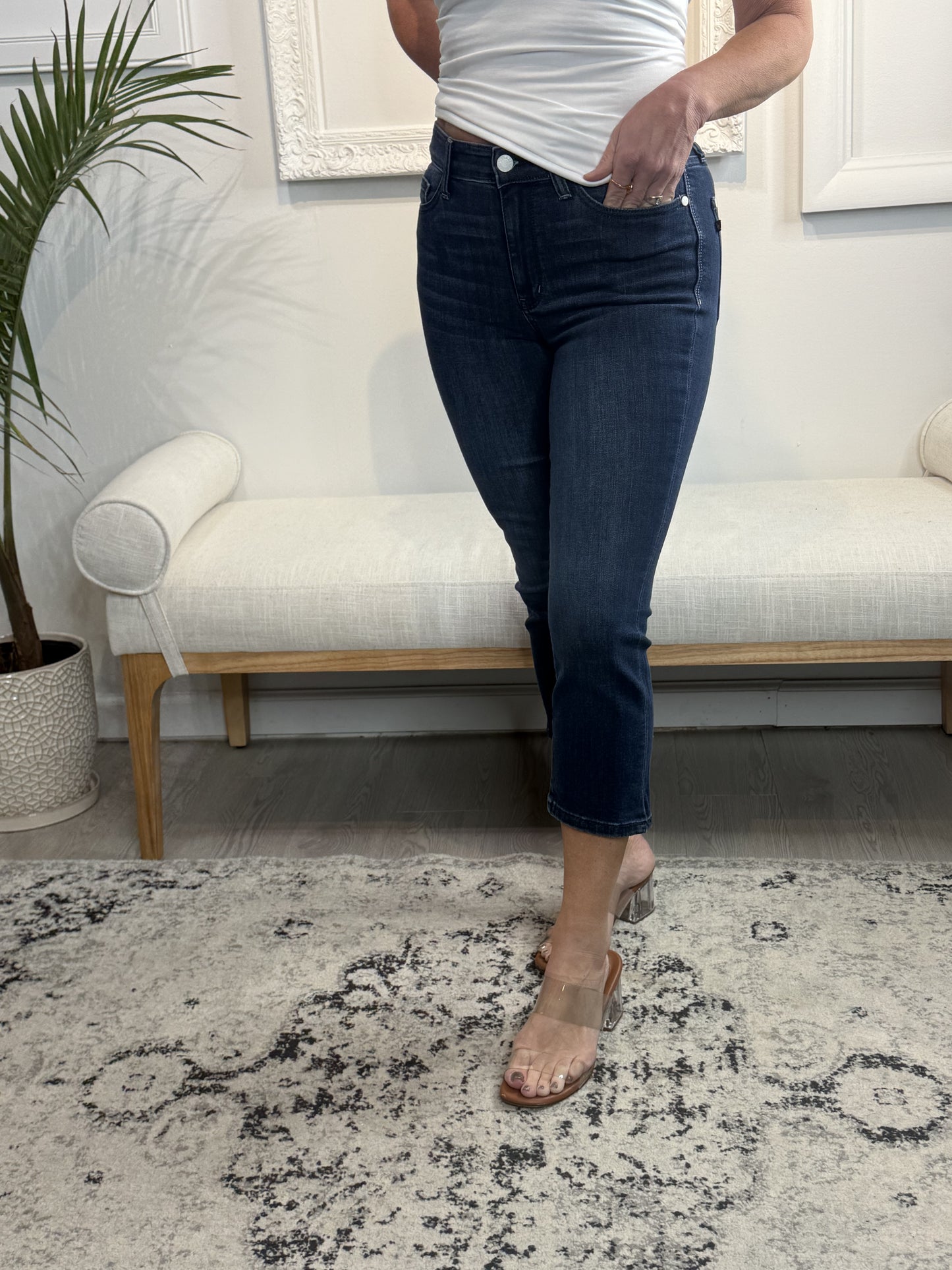 Judy Blue Super Dark Wash Capri with Side Slit