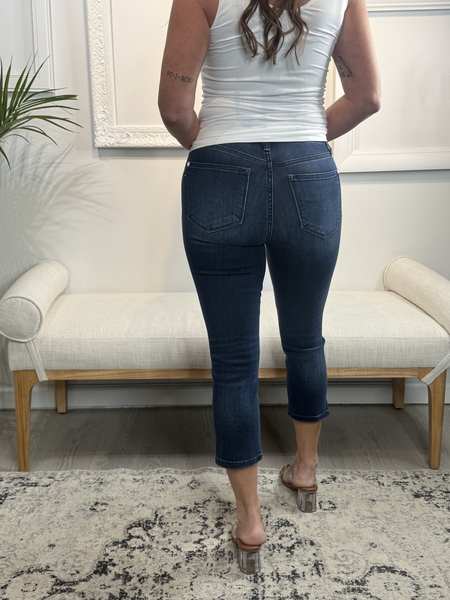 Judy Blue Super Dark Wash Capri with Side Slit