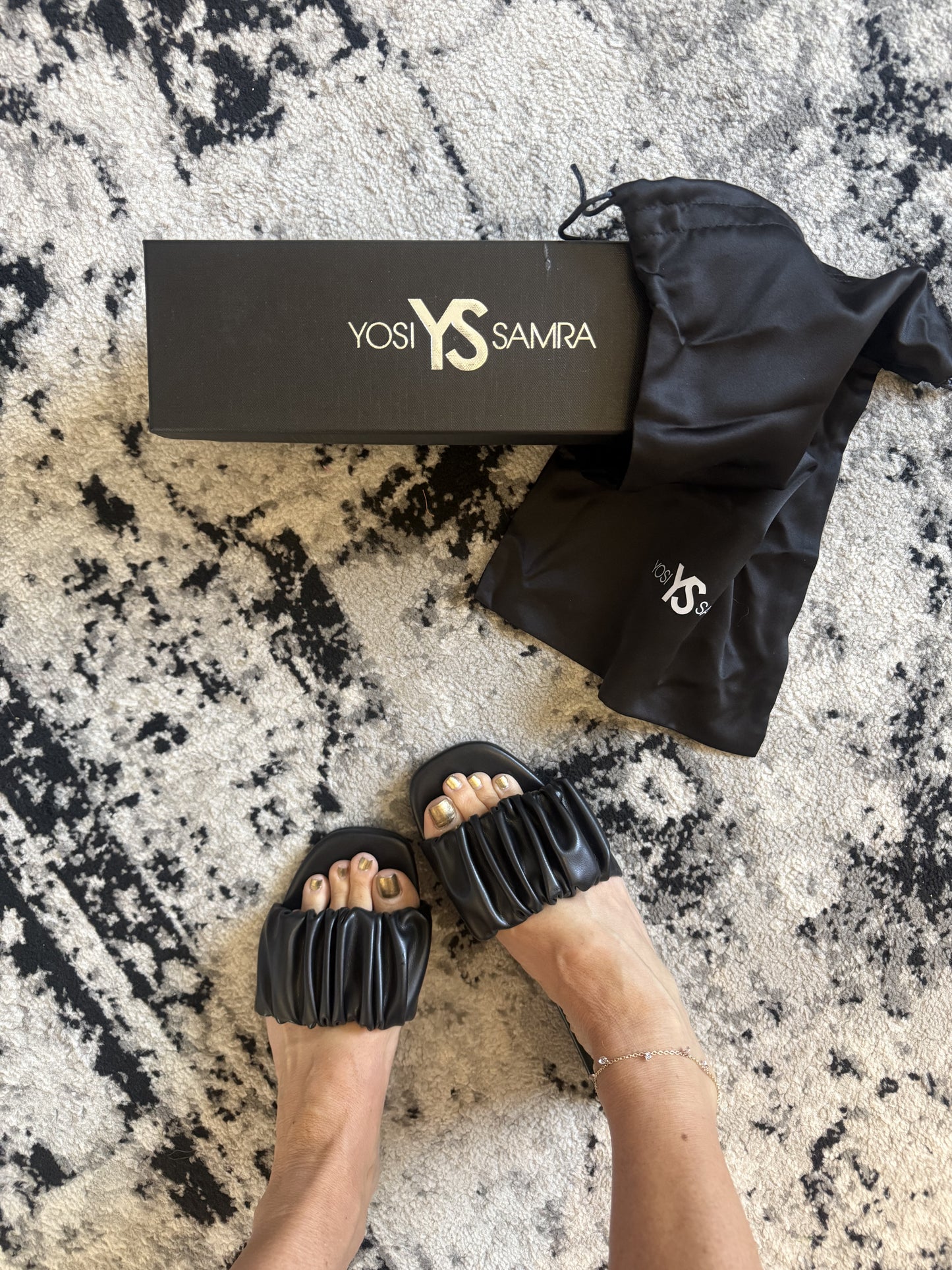 Naomi Ruched Sandal in Black