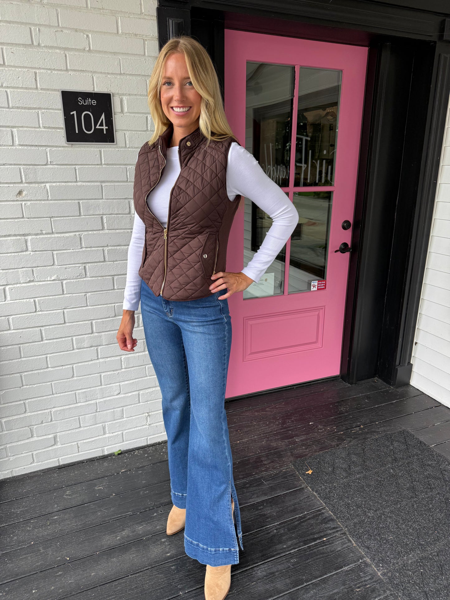 Amber Suede Piping Quilted Vest