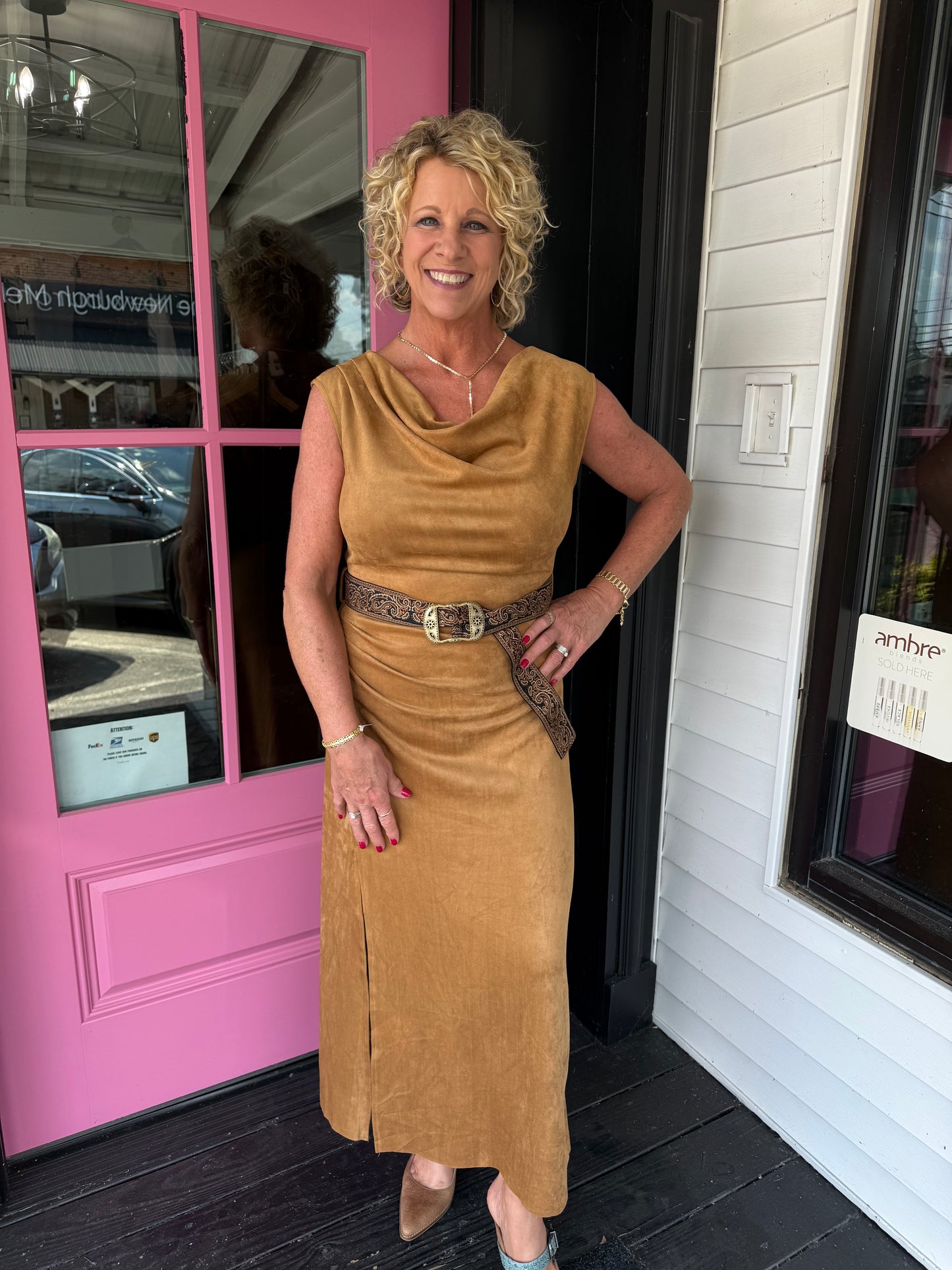 Sueded Asymmetric Cowl Dress