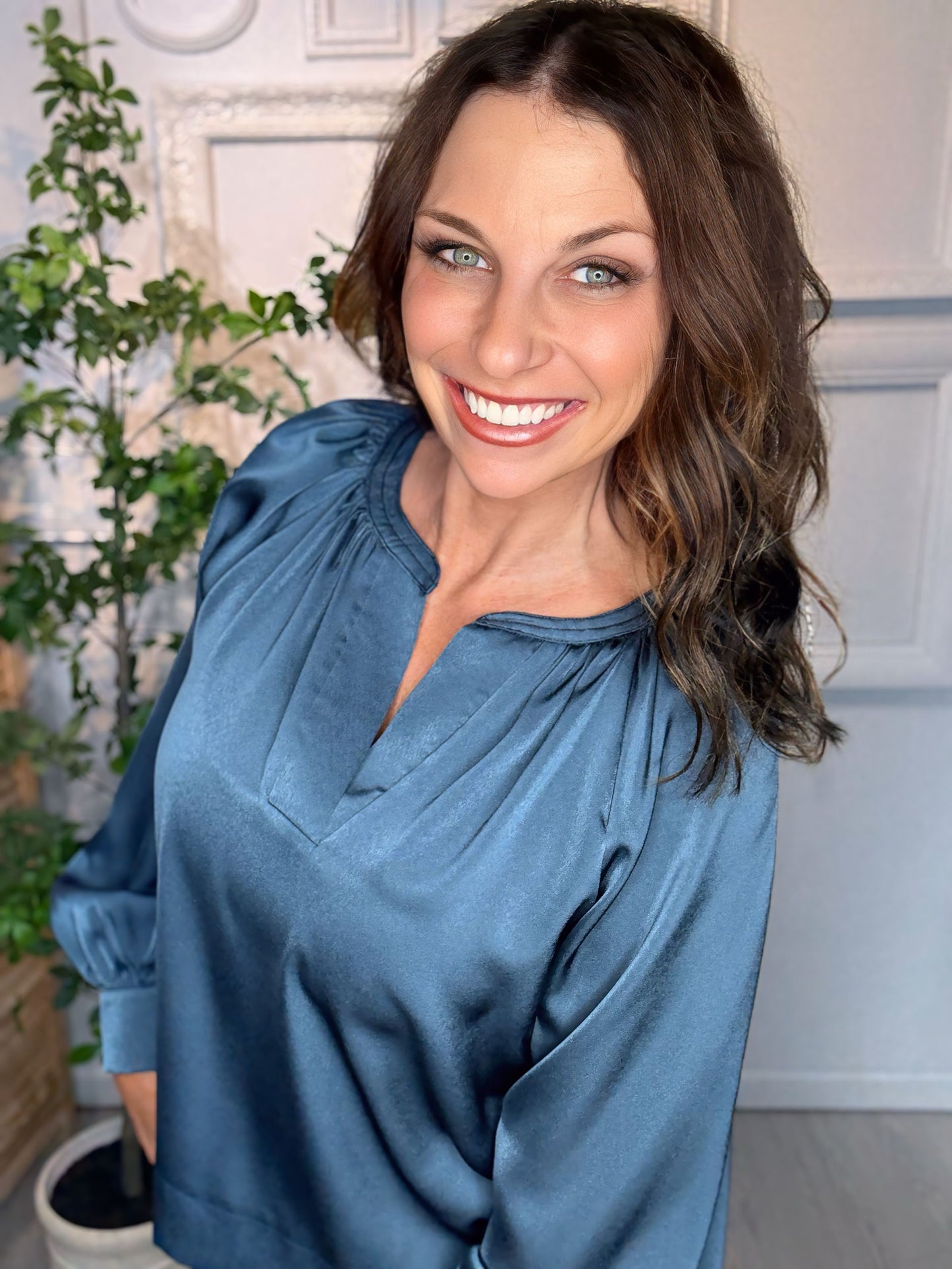 Poppy V-Neck Woven Blouse Top