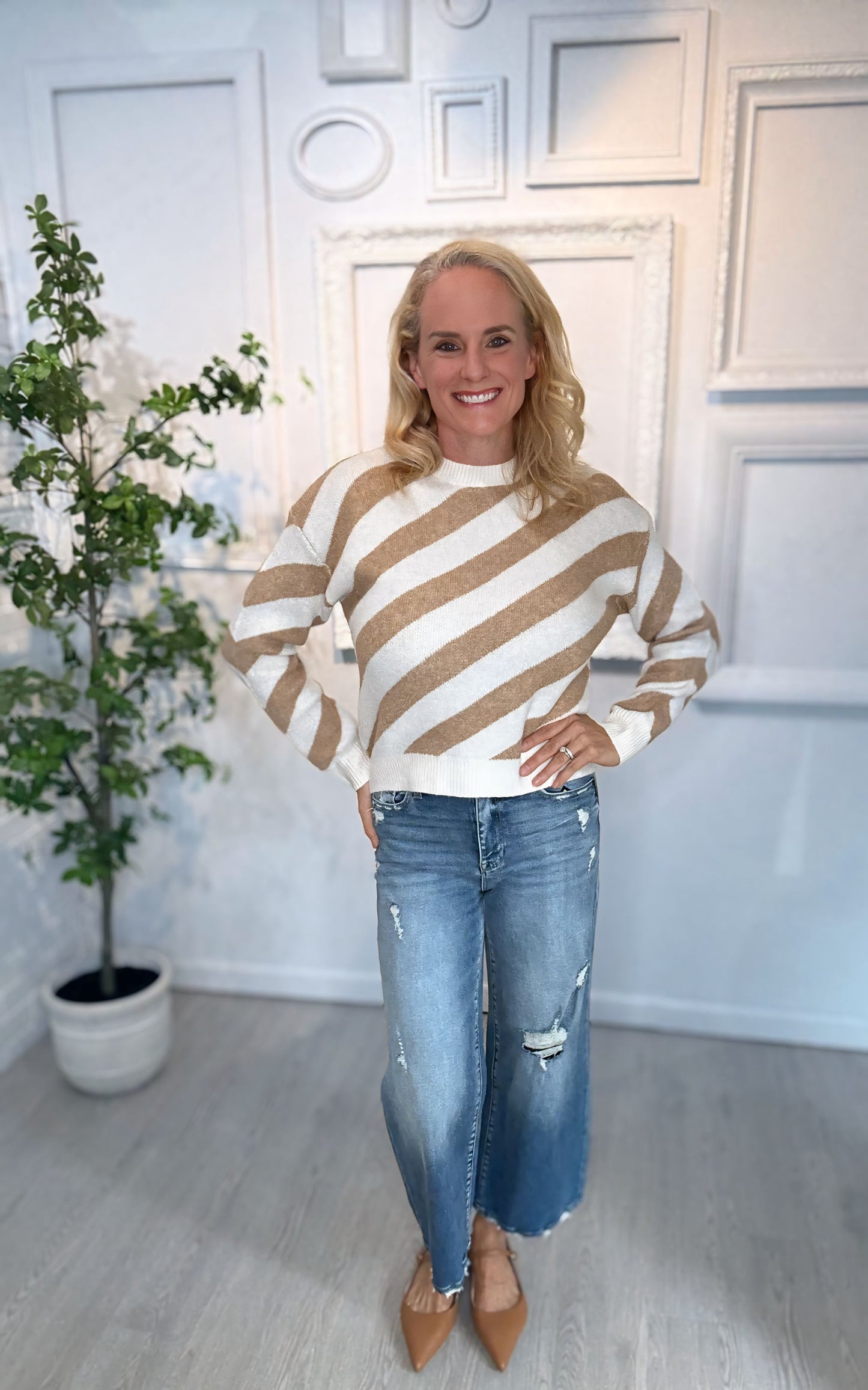 Danna Diagonal Stripe Knit Sweater