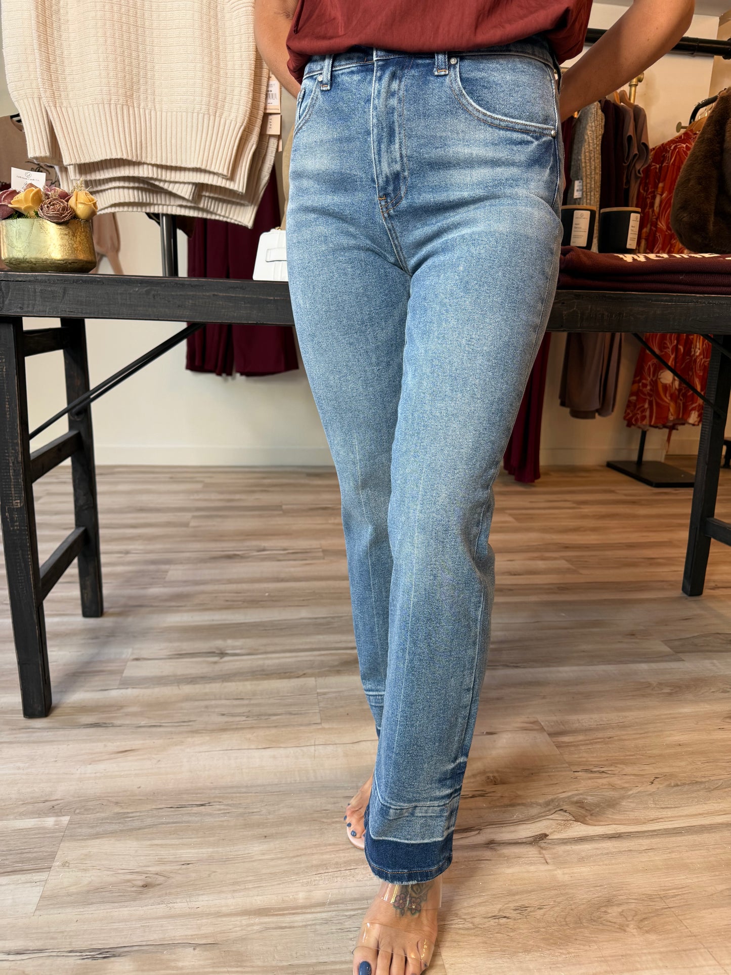 High Rise Released Hem Straight