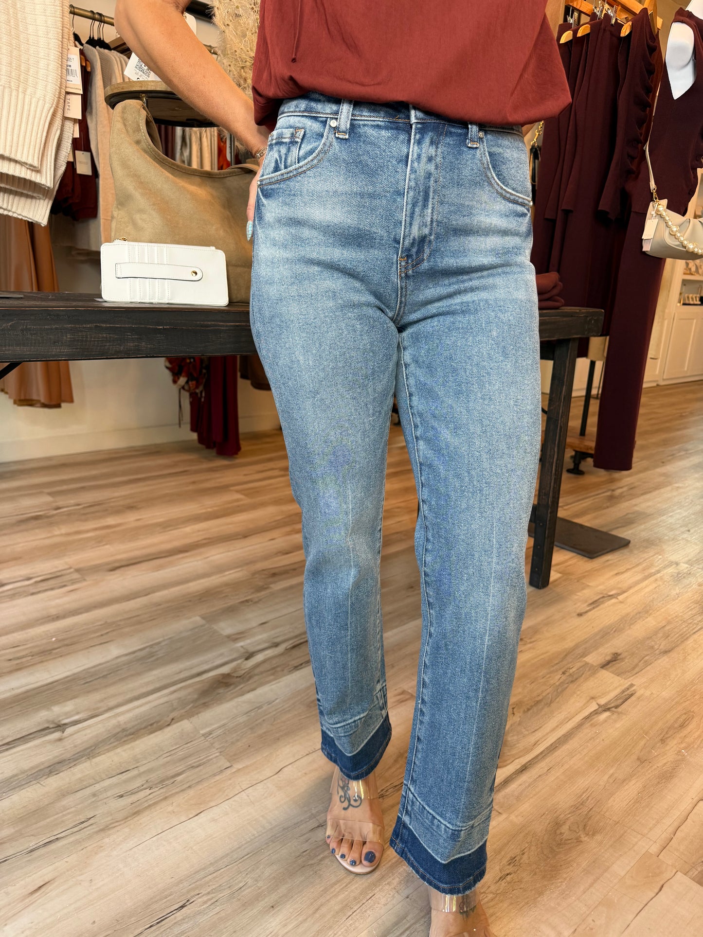 High Rise Released Hem Straight