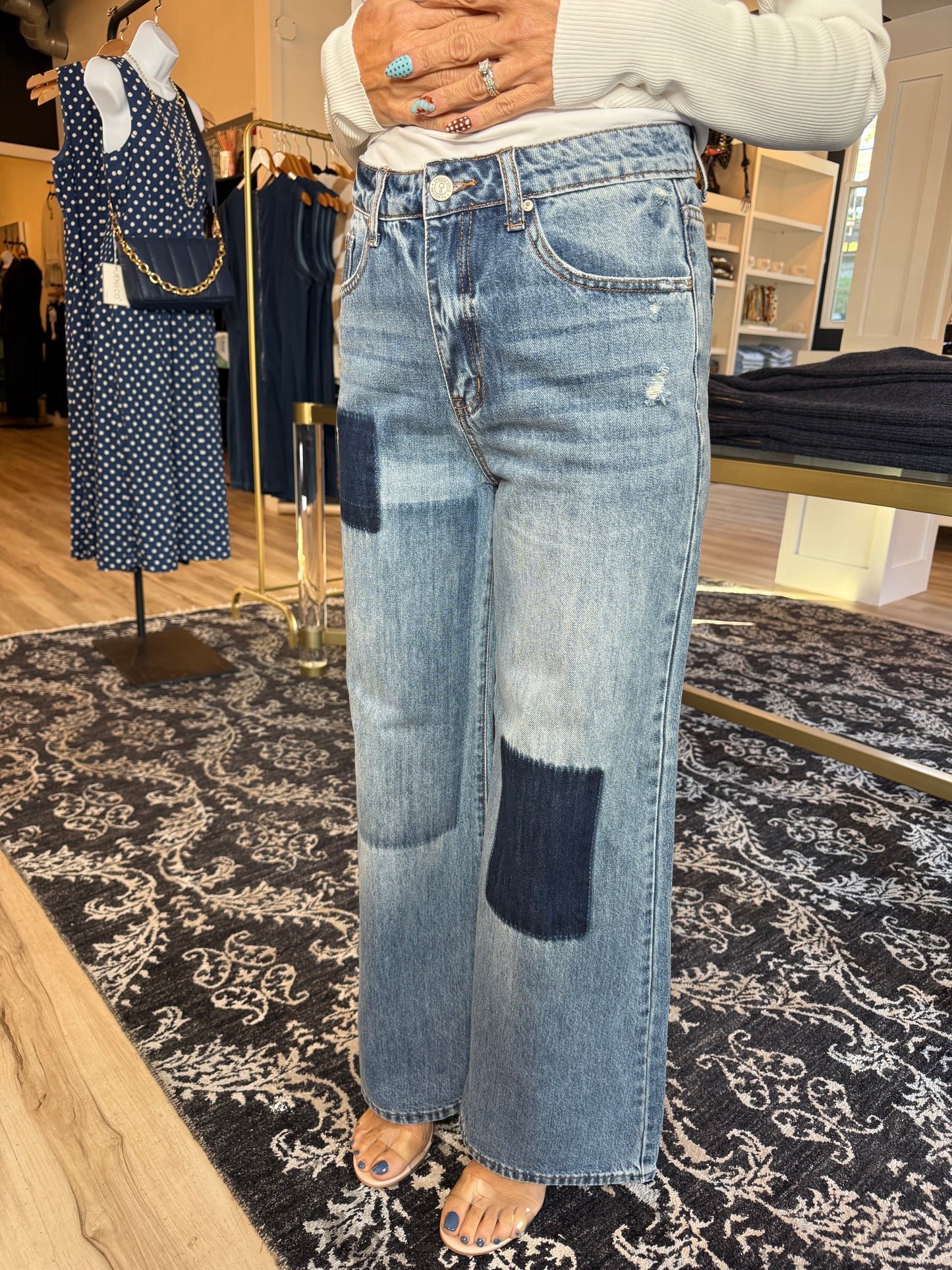 Relaxed Wide Leg Patchwork Jeans
