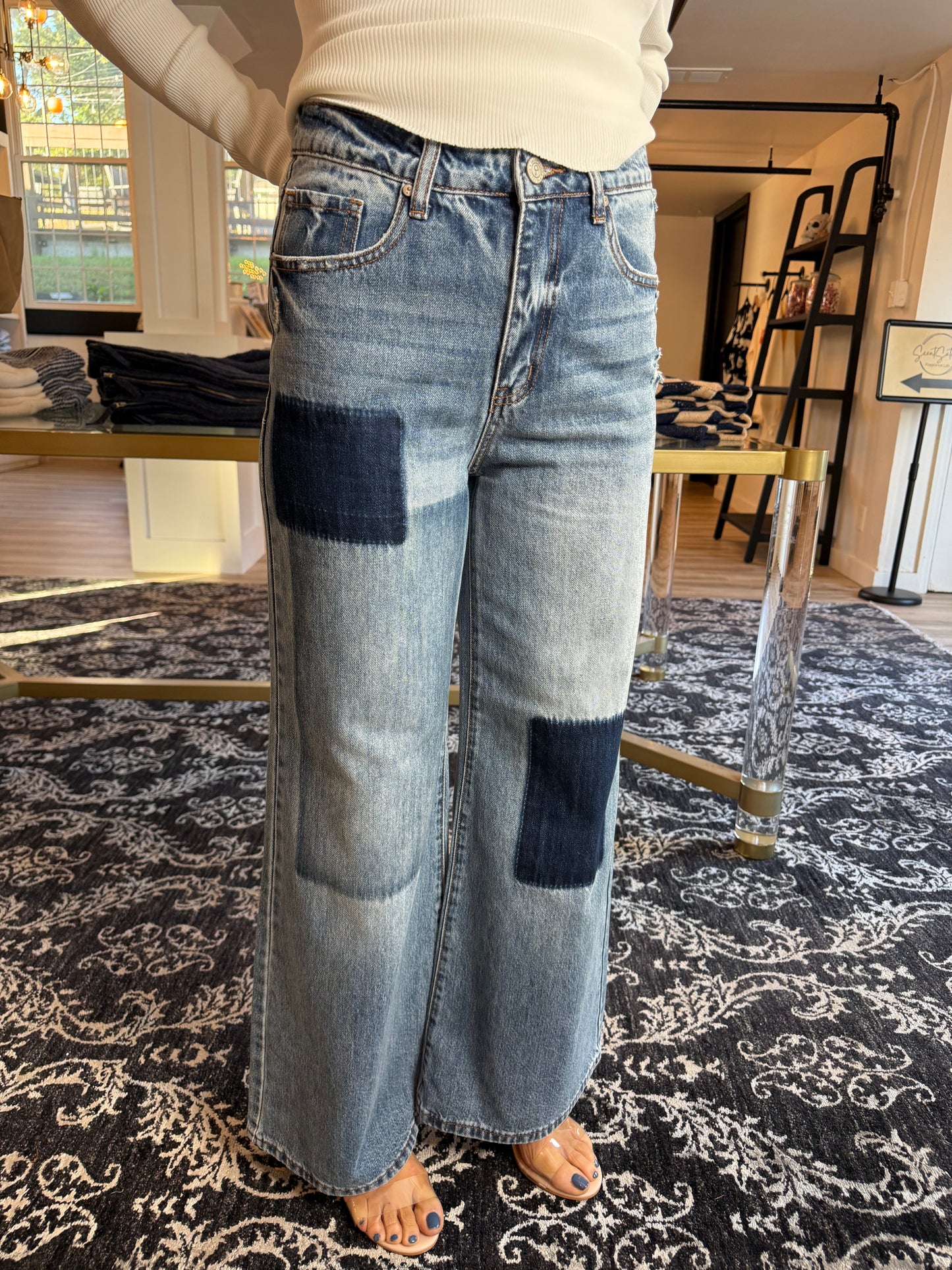 Relaxed Wide Leg Patchwork Jeans