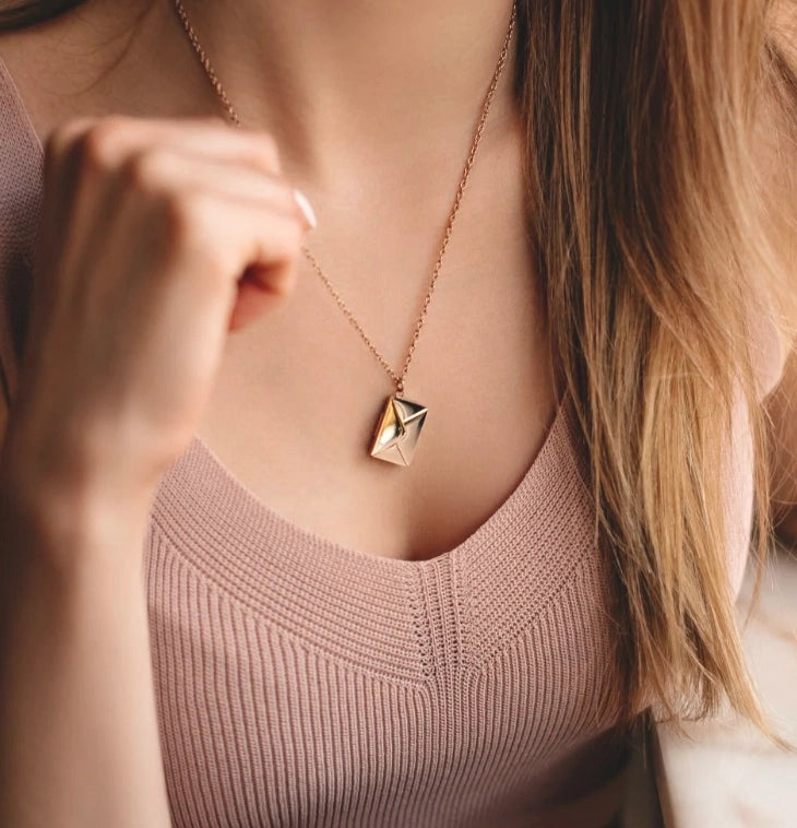 Love Letter 14K Gold Envelope and Letter Necklace
