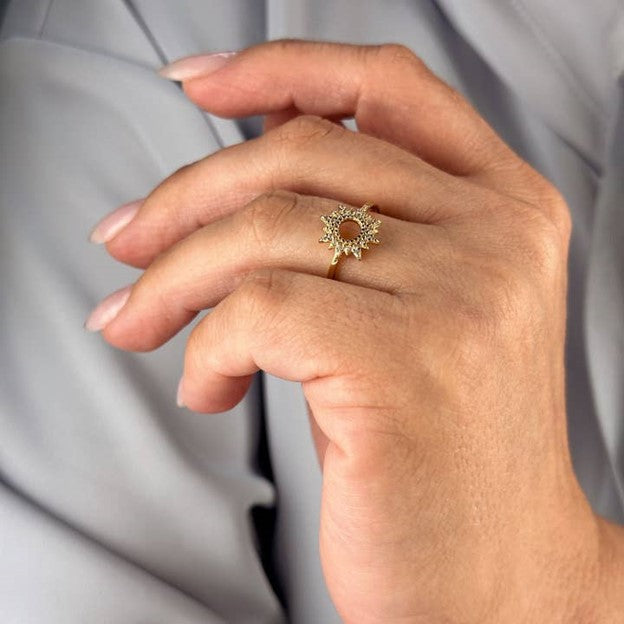 18k Gold Filled Round Spike Cz Ring, 8