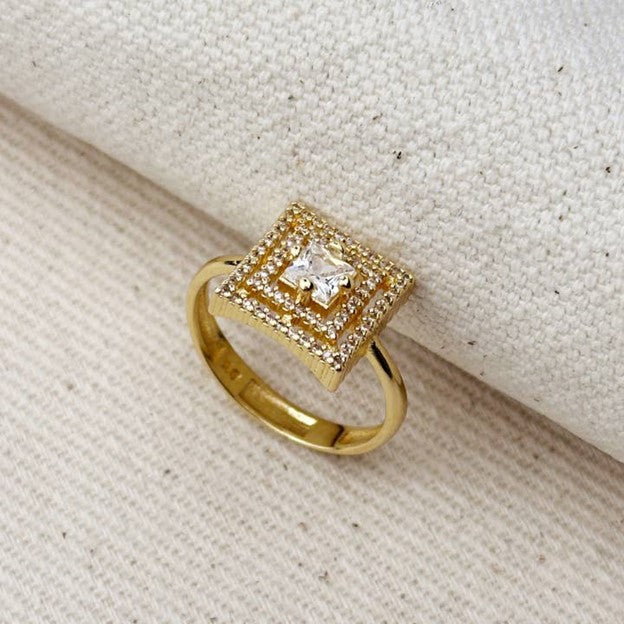 18k Gold Filled Cz Princess Cut Squared Top Ring