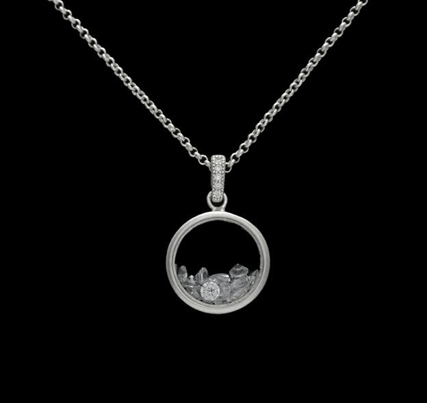 Round Necklace with Clear Floating Crystals