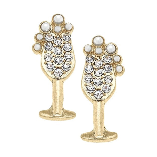 Glass of Bubbly Pave Stud Earrings in Shiny Gold