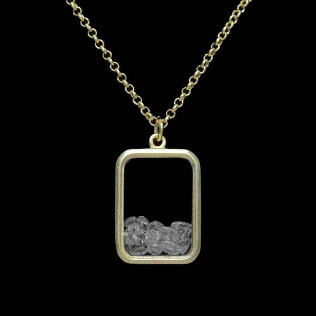 Oblong Necklace with Clear Floating Crystals