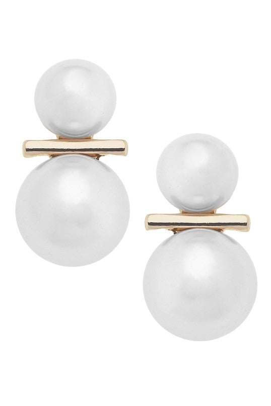 Astrid Double Pearl Statement Stud Earrings in Ivory