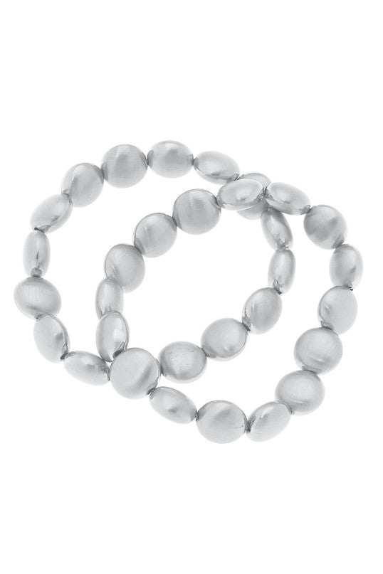 Dani Satin Metal Beaded Bracelets (Set of 2) in Satin Metal