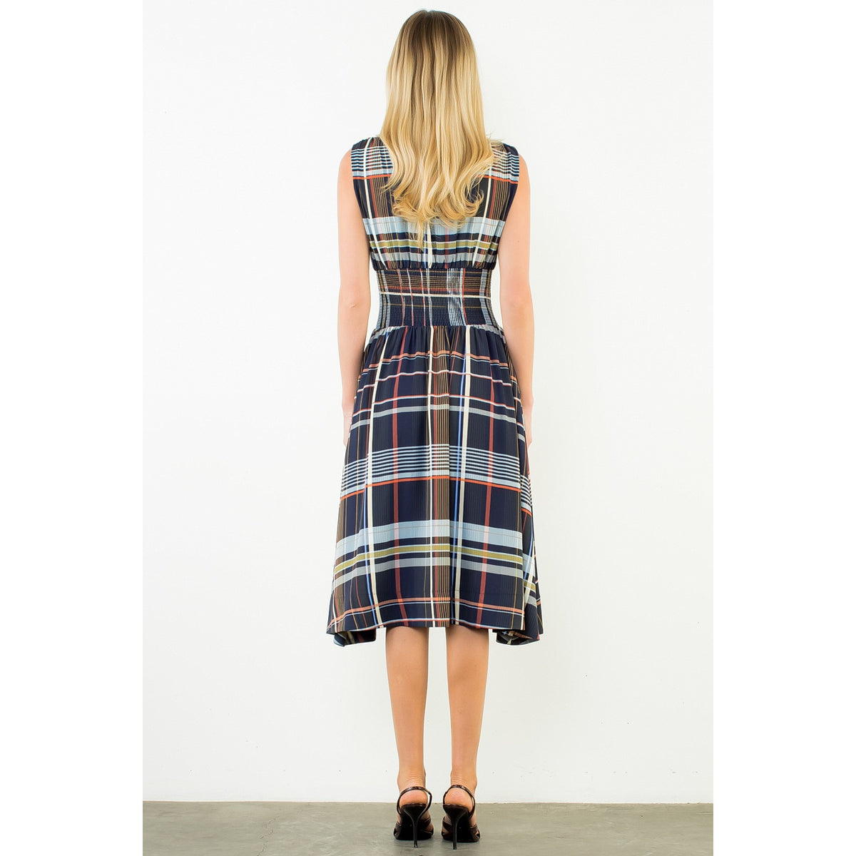 Plaid Sleeveless Midi Dress with Zipper Front