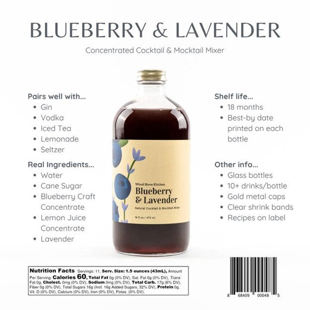 Blueberry and Lavender Cocktail and Mocktail Mixer, 16 Fl oz