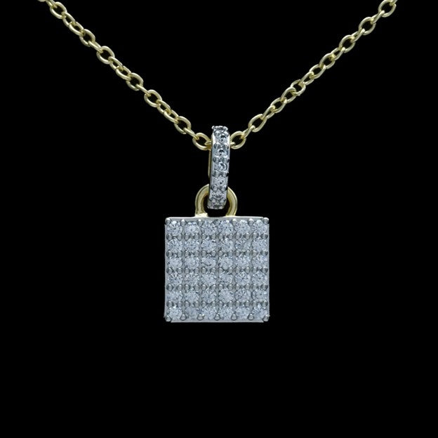 Gold & Silver Necklace with Pave Square