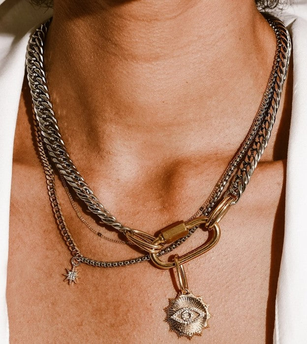 Evil Eye Carabiner 3 Stand Necklace-Pvd