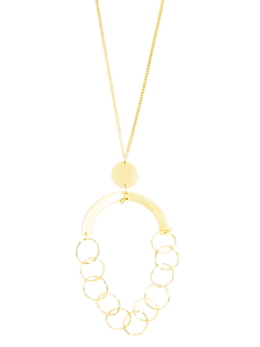 Crescent with Linked Rings Pendant Necklace