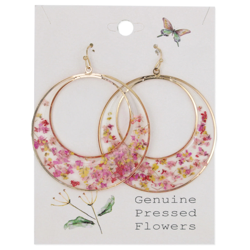 Pink Dried Flower Circle Earrings
