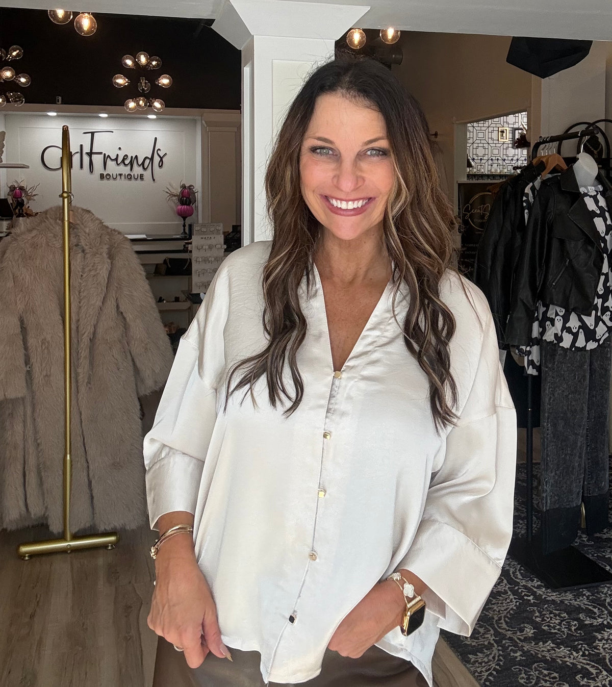 V-Neck Metal Button Shirt
