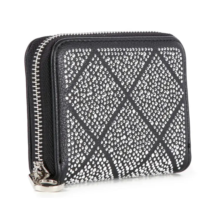Rhinestone Design Petite Zip Around Wallet