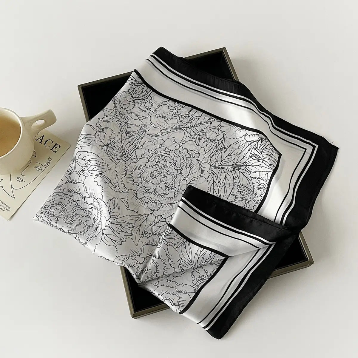 Letter Print Satin Square Scarf