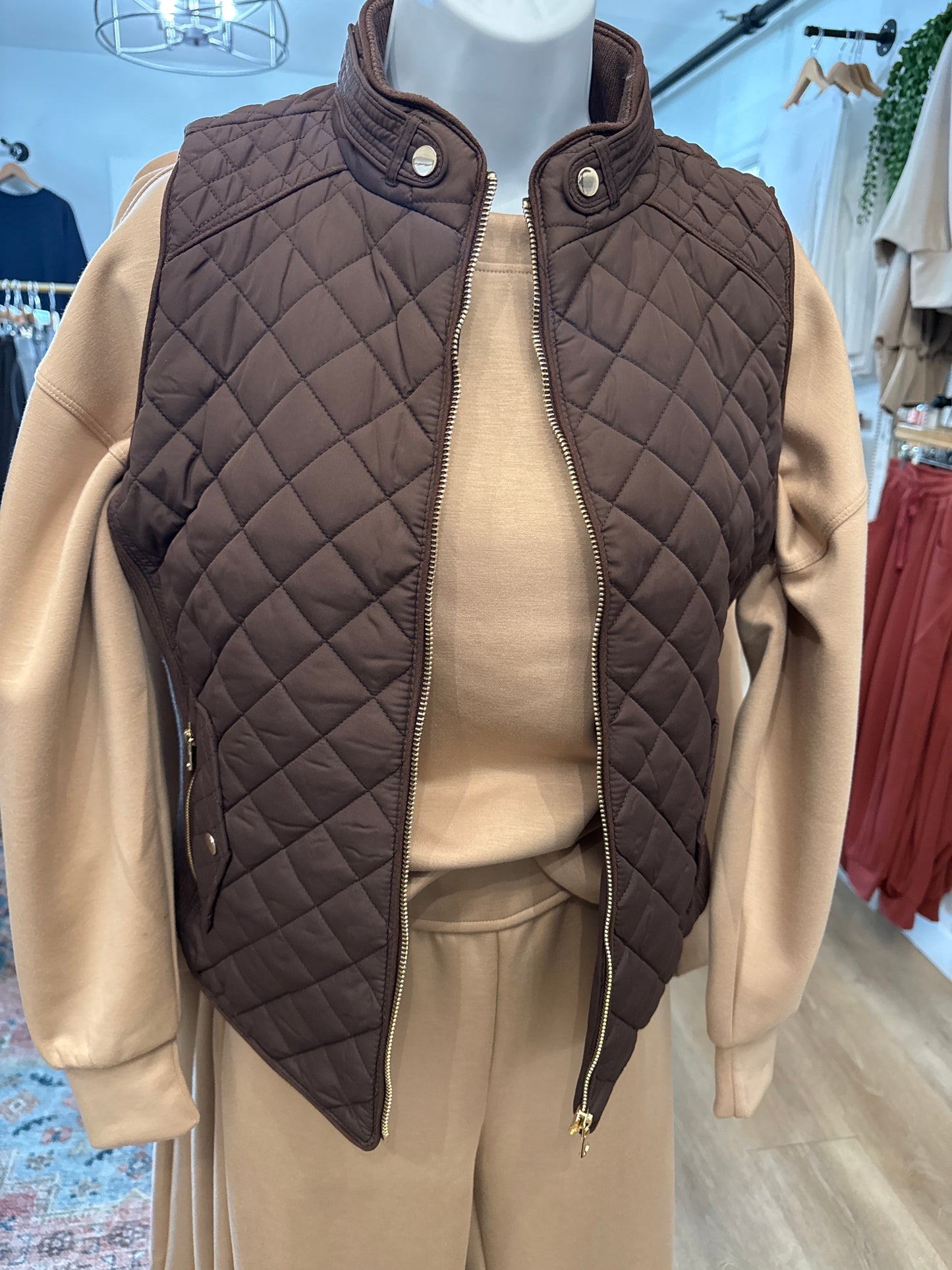 Amber Suede Piping Quilted Vest
