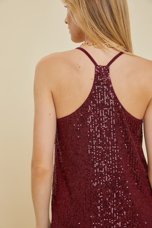 Sequin Racerback Tank, Burgundy - GirlFriends Boutique