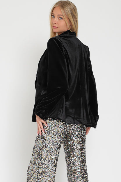 Velvet Blazer w/ Pockets, Black - GirlFriends Boutique