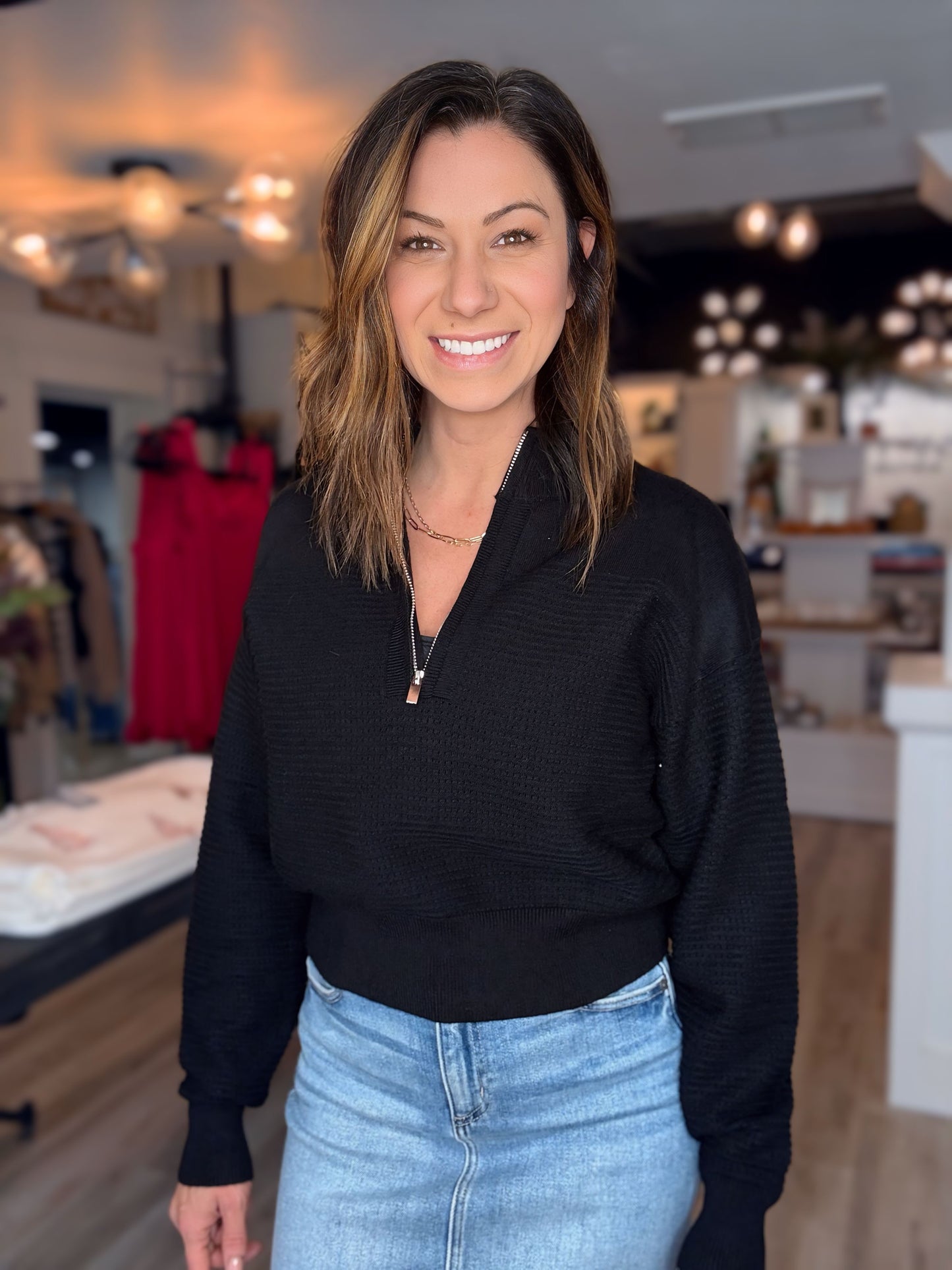 Dolman Half Zip Twin Texture Rib