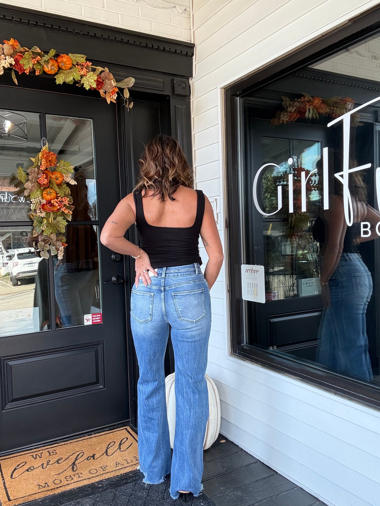 Petra MD High Rise Stretch Wide Leg Flare w/ Frayed Hem