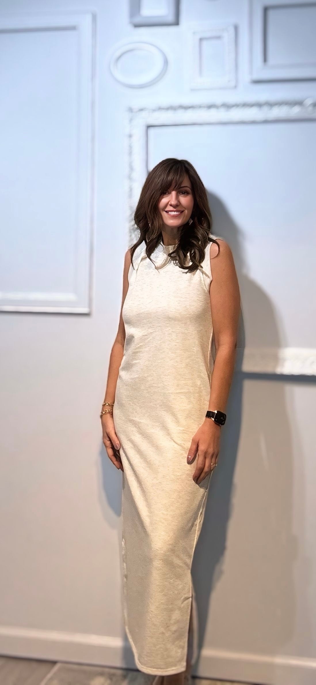 Round Neck Sleeveless Slit Maxi Dress