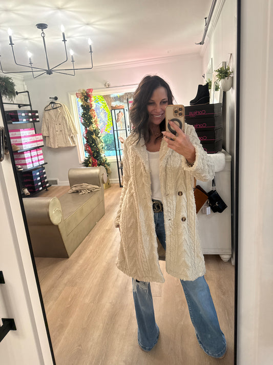 Houndstooth Pattern Fleece Coat