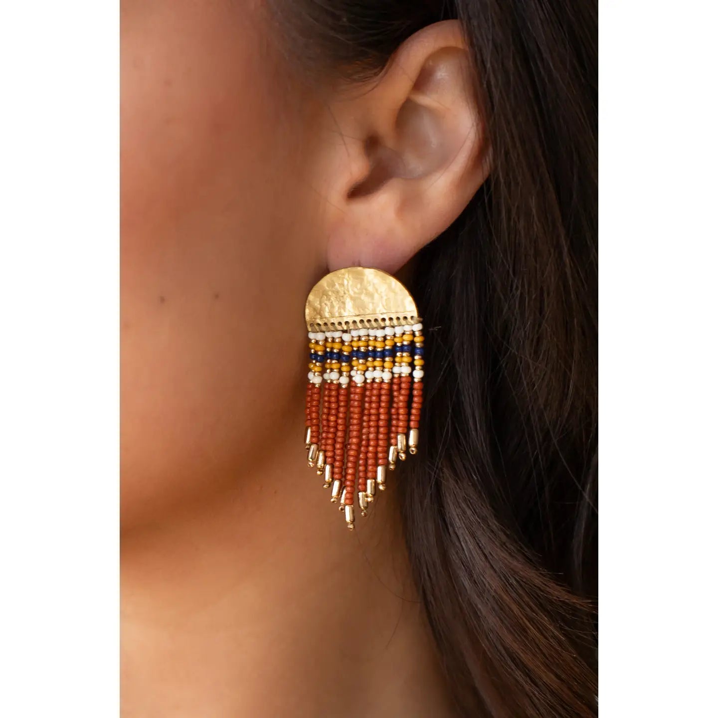 Gold & Rust Beaded Fringe Earrings