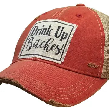 Drink Up Bitches Distressed Trucker Hat Baseball Cap - GirlFriends Boutique