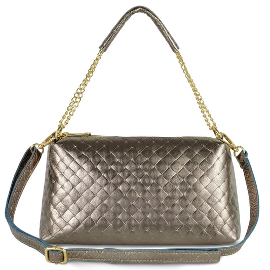 Weave Metallic Suede Leather Shoulder Bag