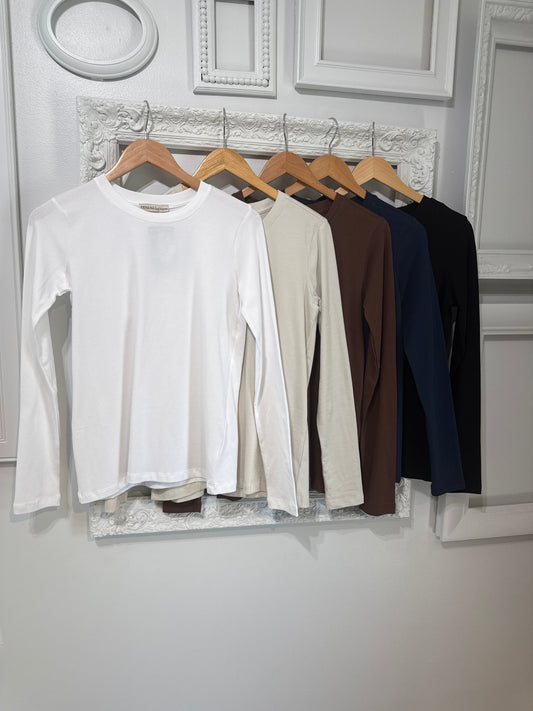 Cotton Crew Neck Long Sleeve T-shirt