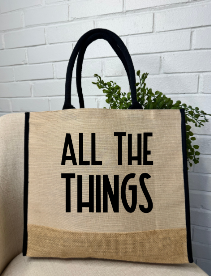 ALL THE THINGS Burlap Tote Bag - GirlFriends Boutique