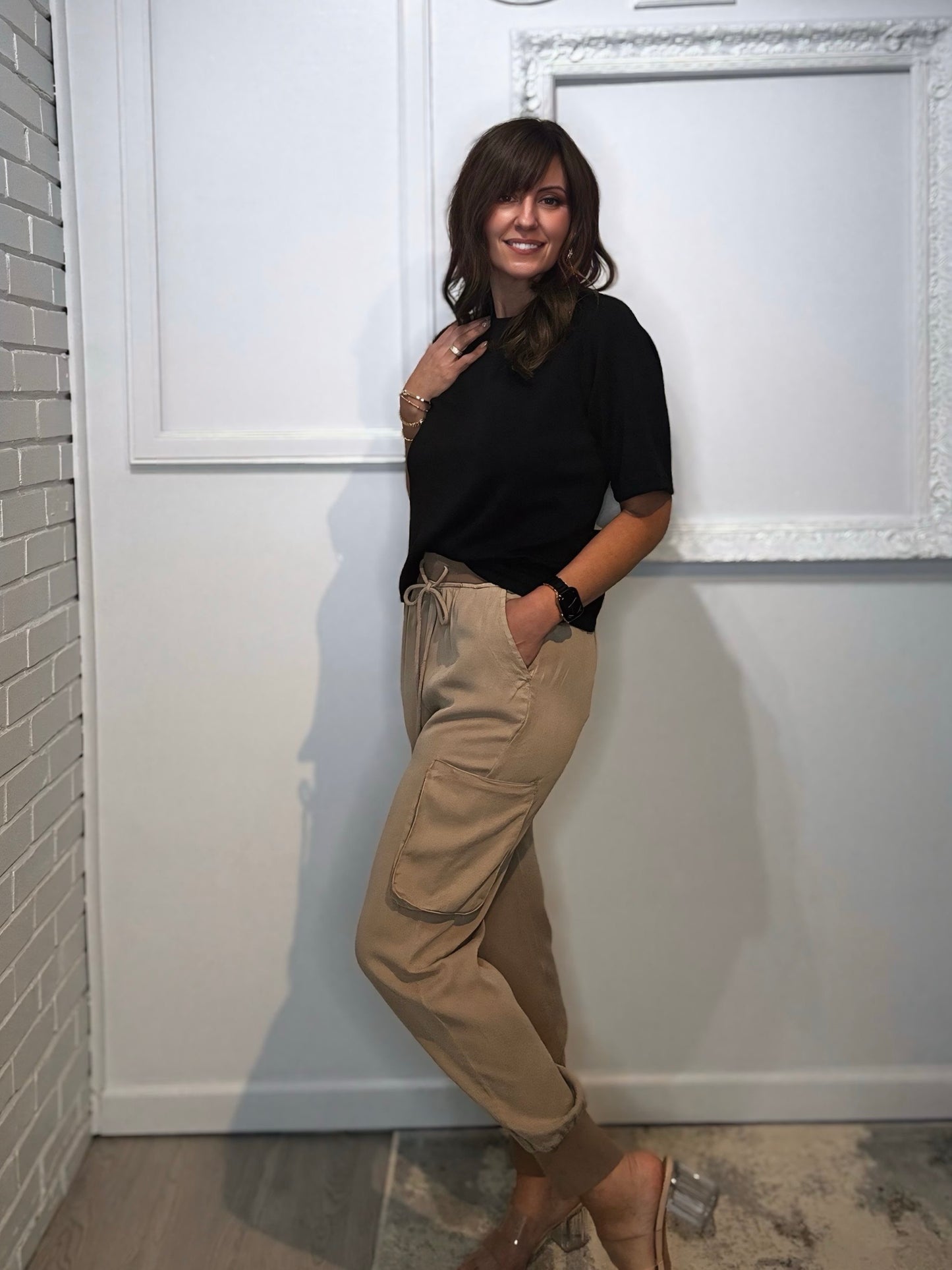 High Rise Cargo Jogger Tencel Pants